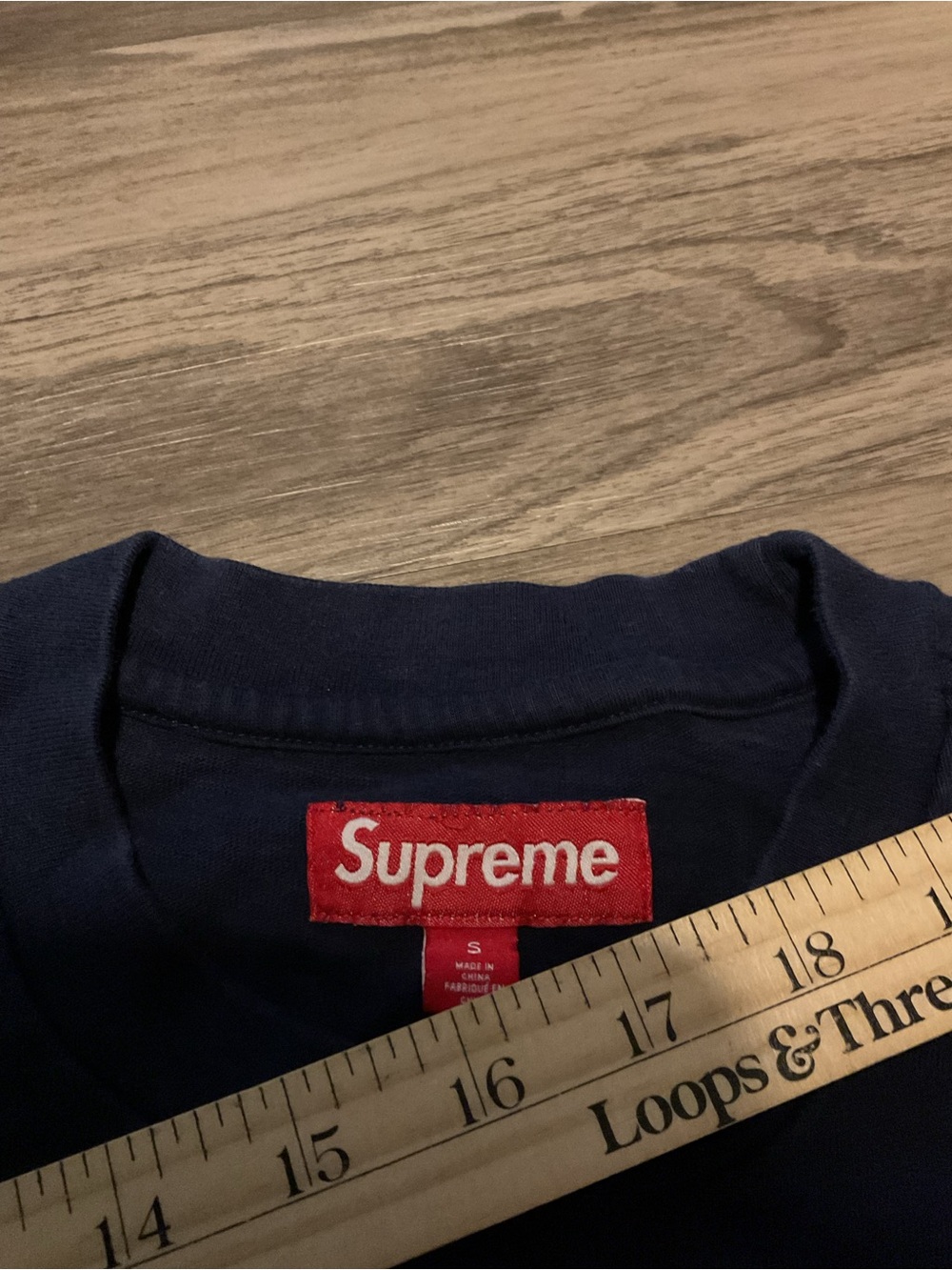 Supreme Navy Short Sleeve Tee with Yellow Chest Logo - Picture 6 of 6